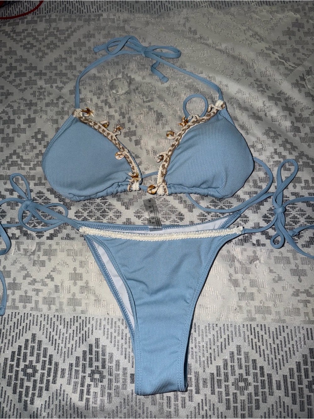 Light Blue Shell-Trim Bikini Set